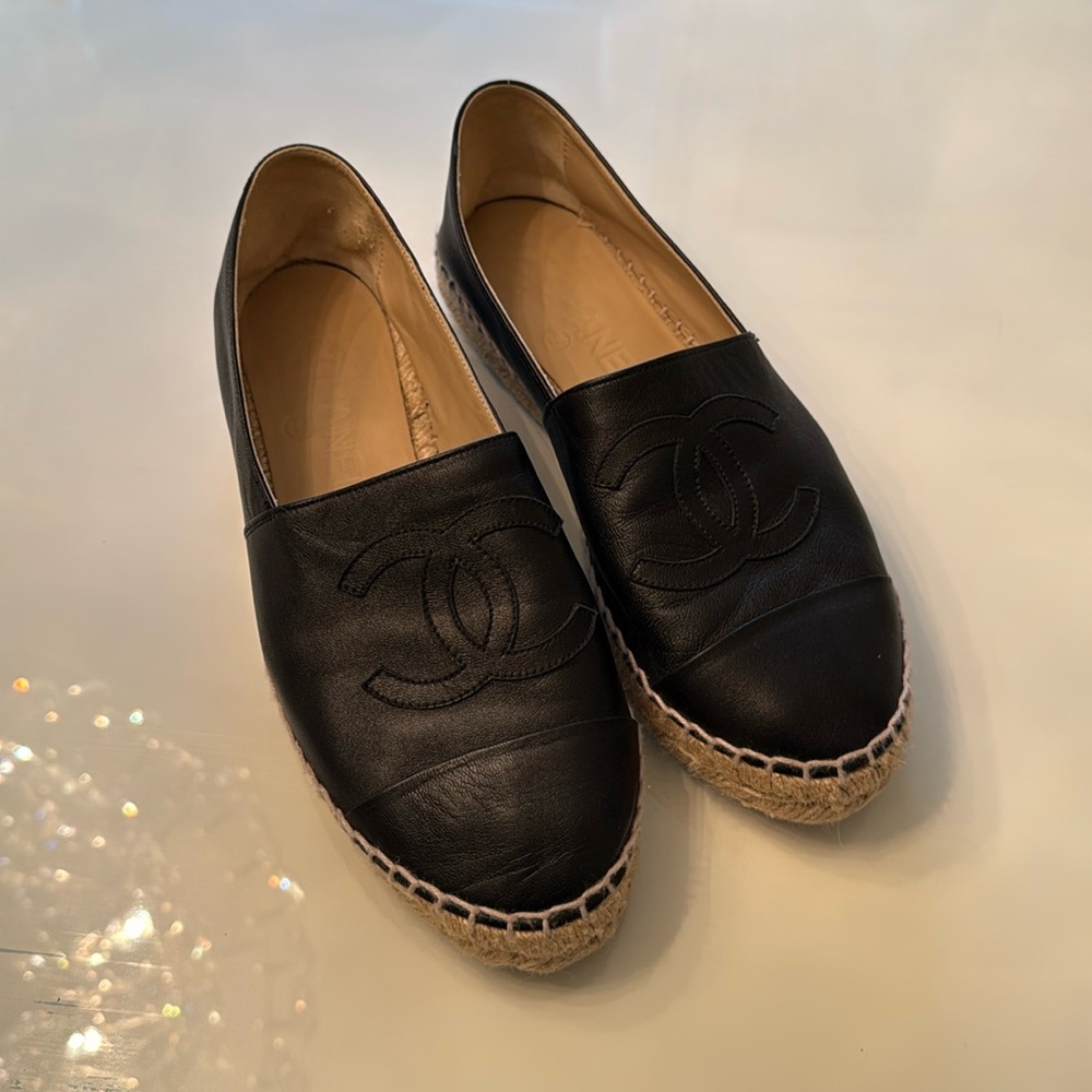 100% Authentic Chanel Black Espadrille Flats